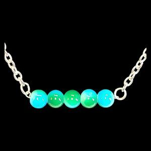 Handmade Blue & Green Glass Ball Bar Charm Silver Tone Chain Necklace‎ 16-19"